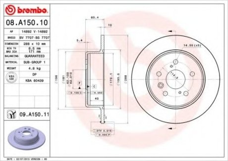 Диск тормозной задний LEXUS RX300 V6 00-03 - Brembo 08A15011 (фото 1)