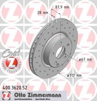 Диск тормозной передний - Otto Zimmermann GmbH 400.3620.52 (фото 1)