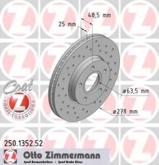Торм.диск пер.вент.[278x25] 5 отв.[min 2] SPORT Coat Z Otto Zimmermann GmbH 250135252 (фото 1)