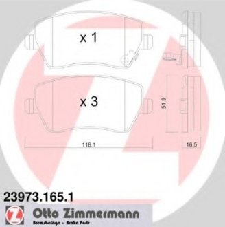 Комплект гальмівних колодок, дискове гальмо Otto Zimmermann GmbH 23973.165.1 (фото 1)