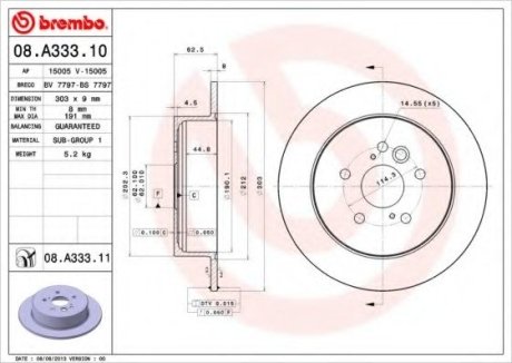 Гальмівний диск Brembo 08.A333.11