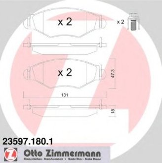 Комплект гальмівних колодок, дискове гальмо Otto Zimmermann GmbH 23597.180.1