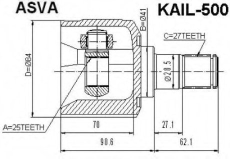 Шрус внутренний левый ASVA KAIL500 (фото 1)