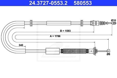 Трос, стоянкова гальмівна система ATE 24.3727-0553.2 (фото 1)
