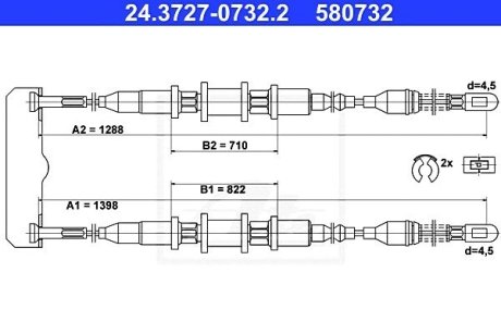 Трос, стоянкова гальмівна система ATE 24.3727-0732.2 (фото 1)
