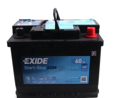Акумулятор. батарея 60ah 680a 242/175/190 EXIDE EK600 (фото 1)