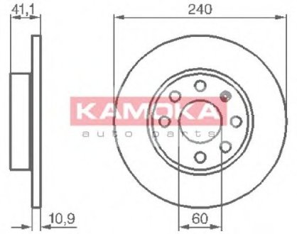 Тормозной диск передний цельный OPEL CORSA C 00-> Kamoka 1032258 (фото 1)