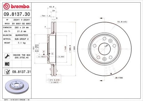 Гальмівний диск Brembo 09.8137.31 (фото 1)