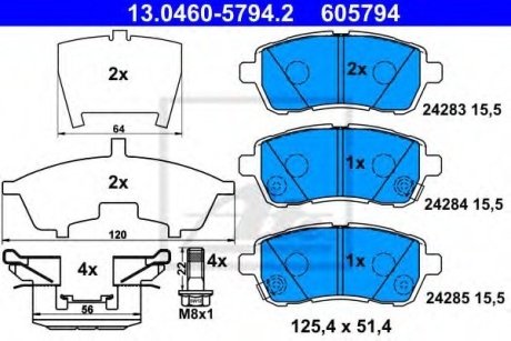 Комплект тормозных колодок, дисковый тормоз ATE 13.0460-5794.2