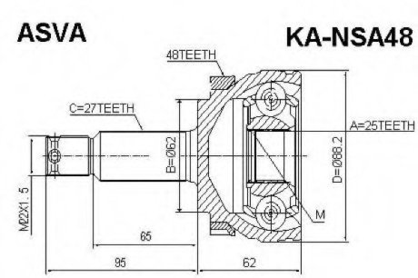 ШРУС зовнішній 25x62x27 (KA-NSA48) ASVA KANSA48 (фото 1)