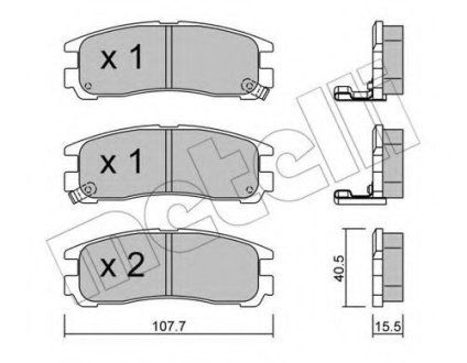 Колодки гальмівні (задні) Mitsubishi Lancer V-VII 94-13/Galant VII 92-96/Space Wagon 98-04 METELLI 22-0398-0