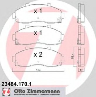 Комплект гальмівних колодок, дискове гальмо Otto Zimmermann GmbH 23484.170.1