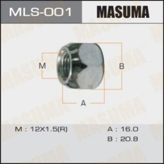 Гайки 12x1.5 _ під ключ = 21мм наскрізна (упаковка 20 штук) - Masuma MLS001