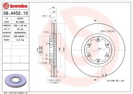 Тормозной диск - Brembo 09.A452.10 (фото 1)