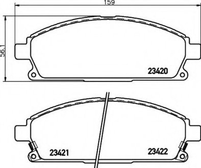 Колодки гальмівні передні Nissan X-Trail 01-13/Pathfinder 97-04 (sumitomo) (159x55,9x16) Hella 8DB355009661 (фото 1)