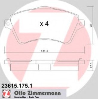 Комплект гальмівних колодок, дискове гальмо Otto Zimmermann GmbH 23615.175.1