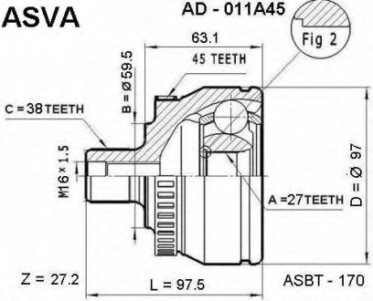Шарнірний комплект, приводний вал - ASVA AD011A45 (фото 1)