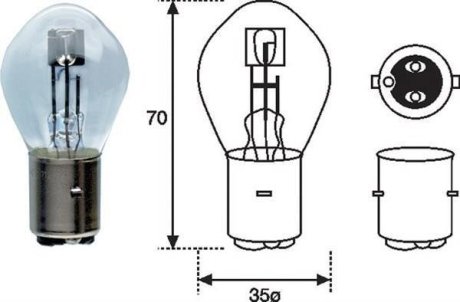 Лампа галогенная_ для мототехники S2 12V 35_35W BA20D - MAGNETI MARELLI 002588200000 (фото 1)