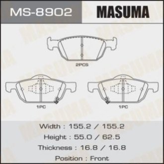 Колодки дискові an- accordv2000, v22000 front (16) - Masuma MS-8902 (фото 1)