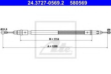 Трос, стояночная тормозная система ATE 24.3727-0569.2 (фото 1)