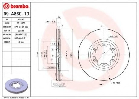 Тормозной диск - Brembo 09.A860.10 (фото 1)
