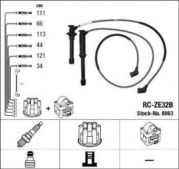 Комплекты высоковольтных проводов RC-ZE32B FORD PROBE 94-98_MAZDA 6_MX6_XEDOS9 92-98 - NGK 8863