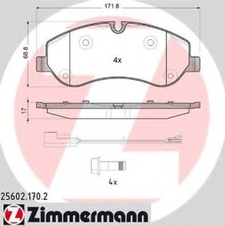 Колодки тормозные дисковые ford transittourneo 2.2 tdci 12- + датчик износа и 4 винта - ZIMMERMANN Otto Zimmermann GmbH 256021702