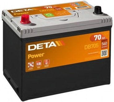 - аккумуляторная батарея 70ah power 12 v 70 ah 540 a etn 1(l+) b9 266x172x223mm 18.4kg DETA DB705 (фото 1)