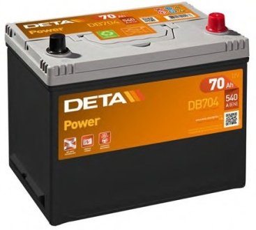 - аккумуляторная батарея 70ah power 12 v 70 ah 540 a etn 0(r+) b9 266x172x223mm 18.4kg DETA DB704 (фото 1)