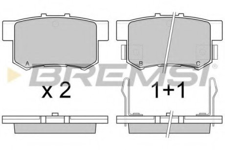 Тормозные колодки зад. Civic 98-/Accord 90-03 (Akebono) (47,5x89x14,5) BREMSI BP2544 (фото 1)
