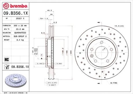 Гальмівний диск 09.B356.1X Brembo 09B3561X (фото 1)