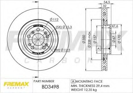 Диск тормозной передний, X166/W166/C292 11- Fremax BD3498 (фото 1)