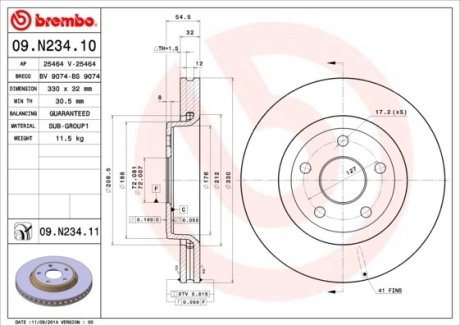 Тормозной диск - Brembo 09N23411