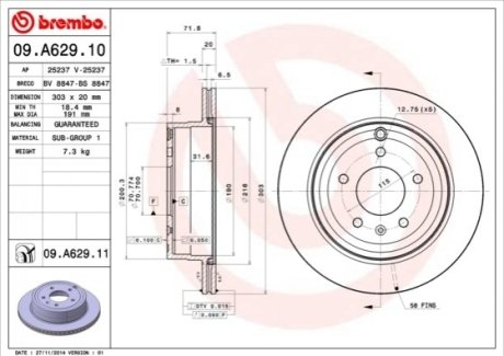 Тормозной диск Brembo 09A62911 (фото 1)