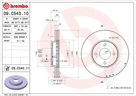 Тормозной диск 09.C543.11 Brembo 09C54311