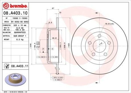 Тормозной диск 08.A403.11 Brembo 08A40311 (фото 1)