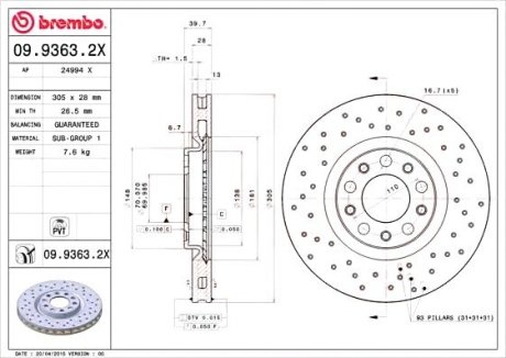 Тормозной диск - Brembo 0993632X (фото 1)