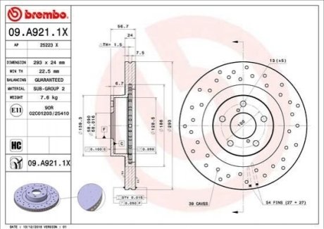 Тормозной диск BM 09.A921.1X Brembo 09A9211X