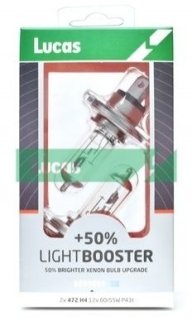 Лампа H4 HALOGEN, 12V 60/55W Blue Light Booster +50%, к-т 2шт. LUCAS LLX472XLPX2 (фото 1)