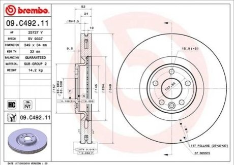 Тормозной диск Painted disk Brembo 09.C492.11