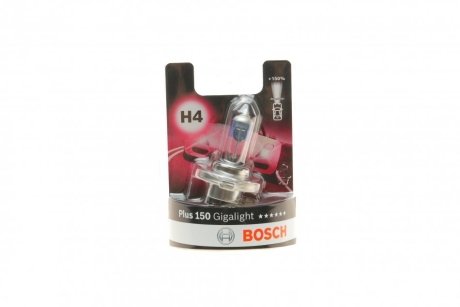 Лампа накаливания H4 12V 60/55W P43t GigaLight +150 (blister 1шт) Bosch 1 987 301 136