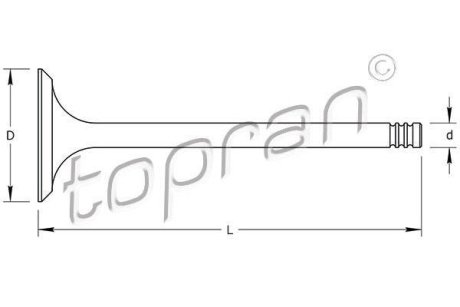 Клапан впускной Audi 80/100 2.0 16V 93-, A6 94- Topran Topran (Hans Pries) 110 204