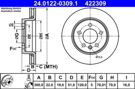 Гальмівний диск ATE 24.0122-0309.1 (фото 1)