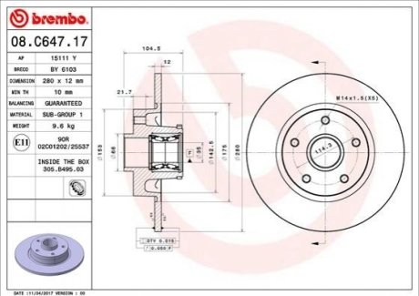 Тормозной диск Brembo 08.C647.17