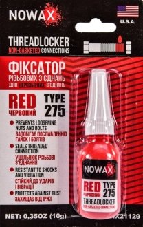 THREADLOCKER RED ФІКСАТОР РІЗЬБИ ЧЕРВОНИЙ (для не розбірних з'єднань) 10g NOWAX NX21129 (фото 1)