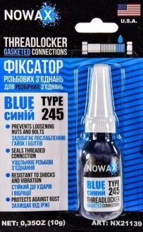 THREADLOCKER BLUE ФІКСАТОР РІЗЬБИ СИНІЙ (для розбірних з\'єднань) 10g NOWAX NX21139