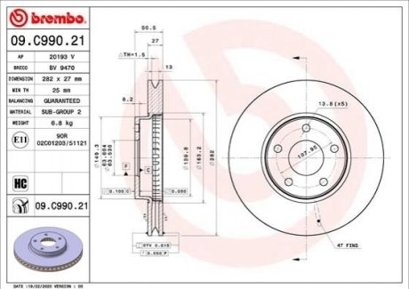 Тормозной диск Brembo 09.C990.21