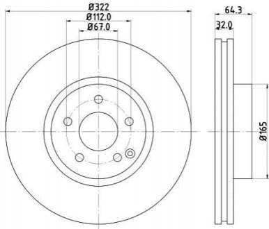 Гальмівний диск перед. DB C (W204, C204), E (W212, C207, A207), SLK (R172) 1.8-3.5 07- Hella 8DD 355 129-521 (фото 1)