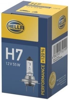 Лампа H7 12V 55W PX26D +120% Hella 8GH 223 498-031 (фото 1)