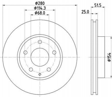 Диск тормозной передн Mazda 3 (BM) 13- Hella 8DD 355 120-441